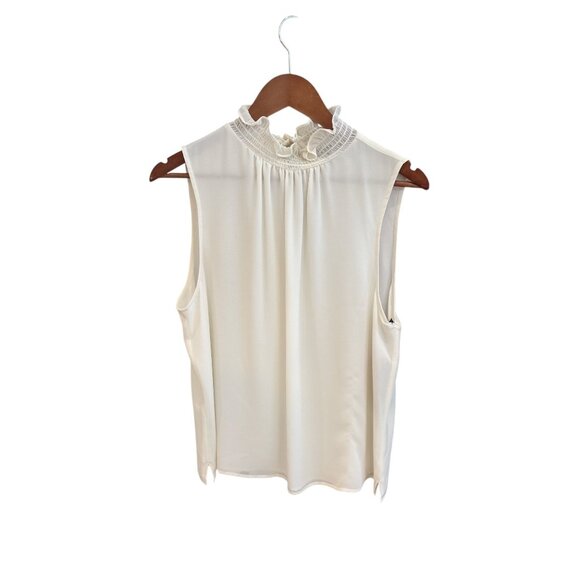Sleeveless Ivory Ruffle Neck Blouse Vince Camuto Womens Size L 100% Polyester - Picture 2 of 8